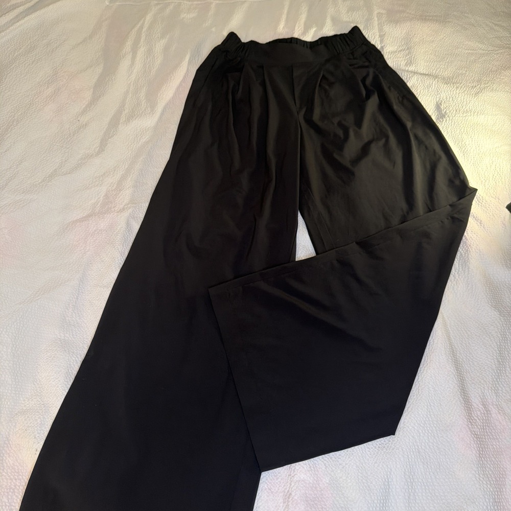 Te Verde Black Wide Leg Pleated Lightweight Pants Athleisure Sz 8
